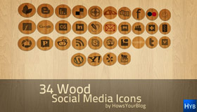 34 Wood Social Media Icons by Fiyah-gfx